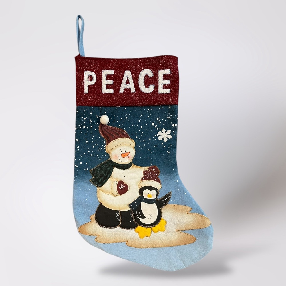 Christmas Stocking Peace Snowman Penguin Glitter Felt‎ Applique Holiday Decor